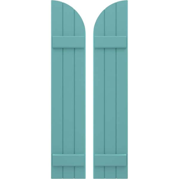 Ekena Millwork Americraft 3-Board (2 Batten) Wood Joined Board-n-Batten Shutters w/ Arch Top, ARW101BQ311X77PTH, PR ARW101BQ311X77PTH - main